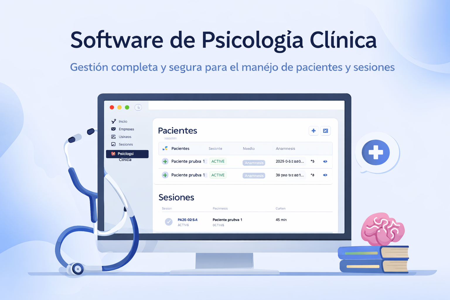 Software de psicología clínica para gestión segura de pacientes, anamnesis y sesiones terapéuticas